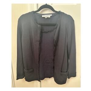 Gerard Darel Paris Sweater Navy Fringe Trim Twinset Tank and Cardigan, Size 1